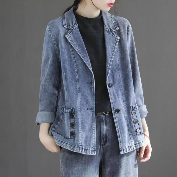 Autumn New Patchwork Pocket Loose Retro Long Sleeve Top - Image 3
