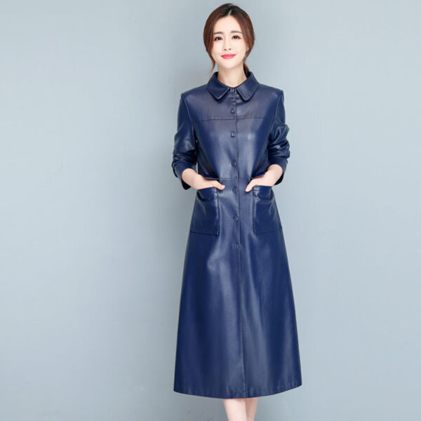 Ladies Fashion Thin Leather Trench Coat Coat - Image 4