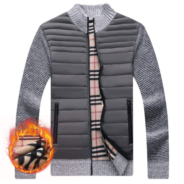 Men's Stand Collar Stitching Velvet Padded Sweater Knitwear Coat - Image 6