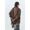 American Retro Distressed Lapel PU Leather For Men And Women Biker's Leather Jacket - Image 4