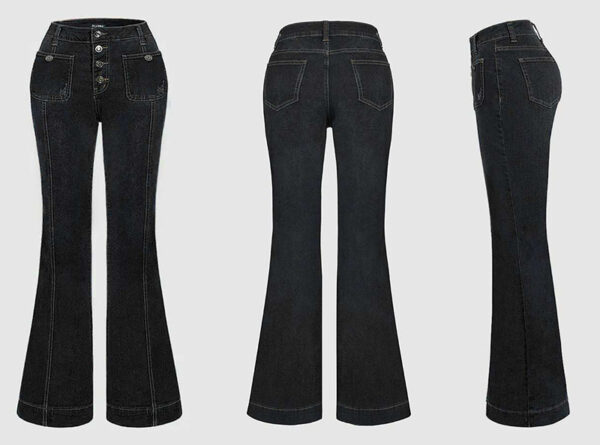 Stitching Washed Denim Stretch Slim Fit Bell-bottom Pants - Image 10