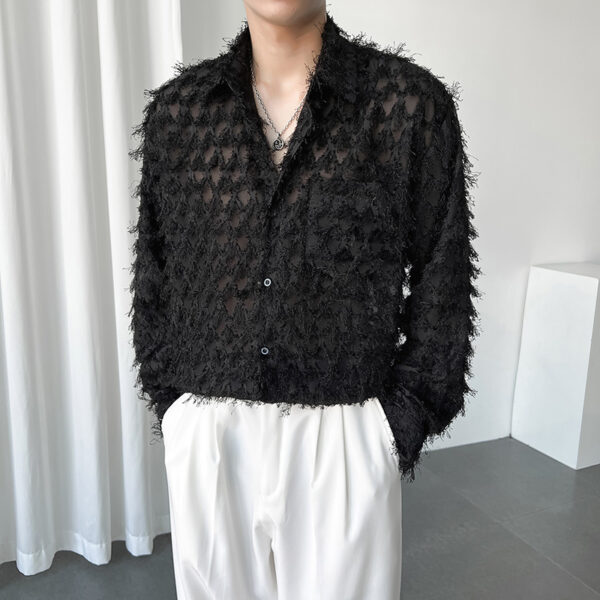 Pure Color Long Fringe Men's Fashion Long Sleeve Shirt Coat - Image 5