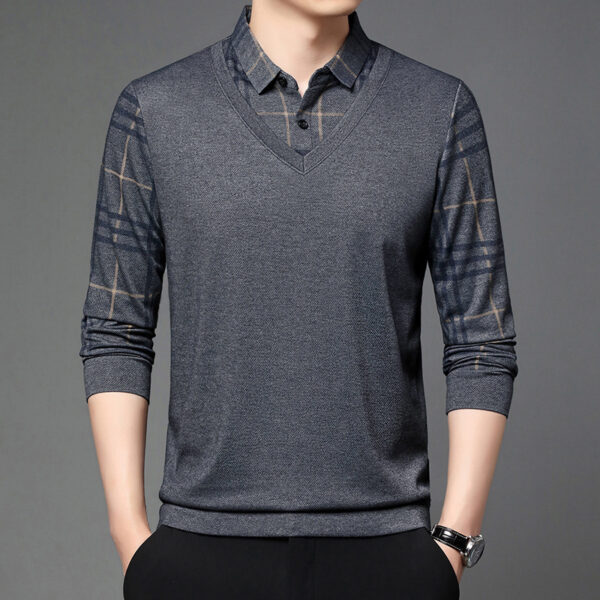 Fake Two-piece Lapel Long-sleeved Men's T-shirt - Image 3