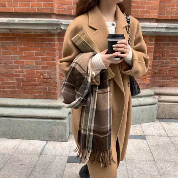 Pink Double-faced Woolen Goods Cashmere Trench Coat Women's Mid-length - Image 2
