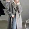Pink Double-faced Woolen Goods Cashmere Trench Coat Women's Mid-length - Image 5