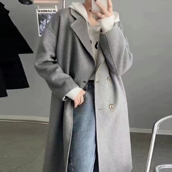 Pink Double-faced Woolen Goods Cashmere Trench Coat Women's Mid-length - Image 5