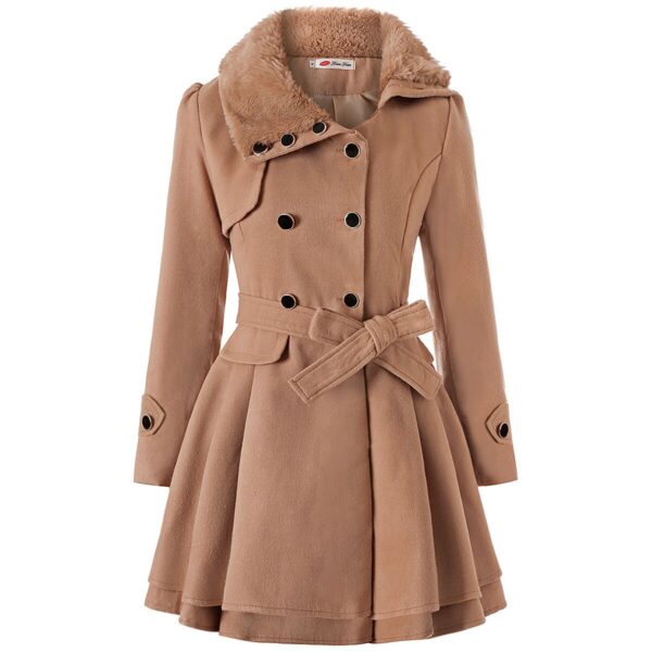 Women's Clothing Slim-fit Mid-length Woolen Coat Double-breasted Padded Coat - Image 4