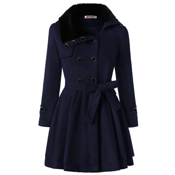 Women's Clothing Slim-fit Mid-length Woolen Coat Double-breasted Padded Coat - Image 3