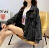 Loose Embroidered Lettered Black Denim Jacket Slimming Jacket Coat For Women - Image 4