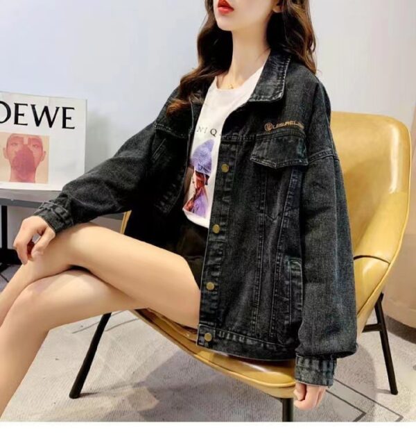 Loose Embroidered Lettered Black Denim Jacket Slimming Jacket Coat For Women - Image 4