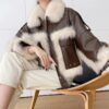 Sense Fox Fur Stitching Leather Coat - Image 2
