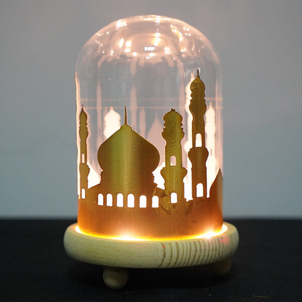 Ramadan Mosque Night Light Glass Cover Wooden Base Decoration - Image 2