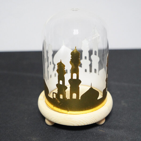 Ramadan Mosque Night Light Glass Cover Wooden Base Decoration - Image 4