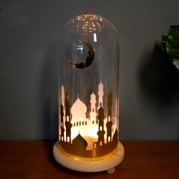 Ramadan Mosque Night Light Glass Cover Wooden Base Decoration - Image 5