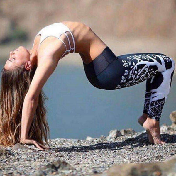 Printed Black Big Tree Buttocks High Waist Sports Fitness Yoga Wear Leggings - Image 5