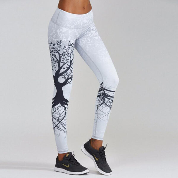 Printed Black Big Tree Buttocks High Waist Sports Fitness Yoga Wear Leggings - Image 2
