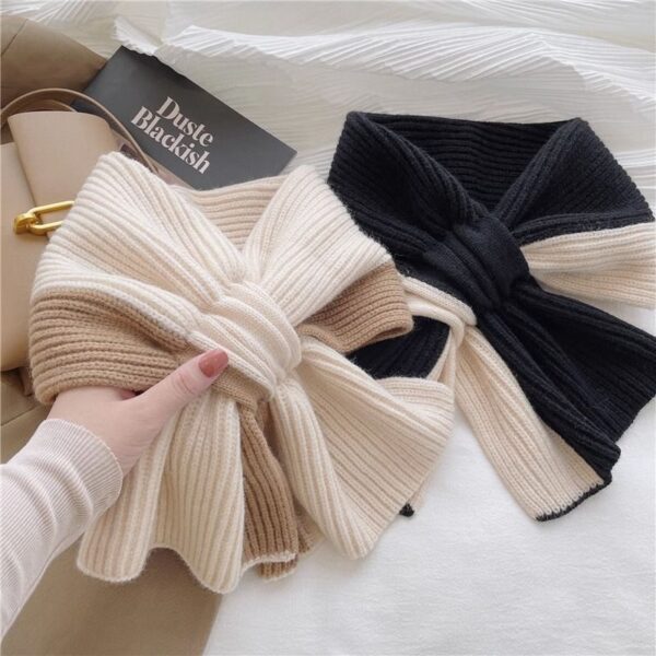 Sweet Color-blocked Knitted Scarf For Women Autumn And Winter Warm Versatile Fashion Scarf For Girls - Image 2