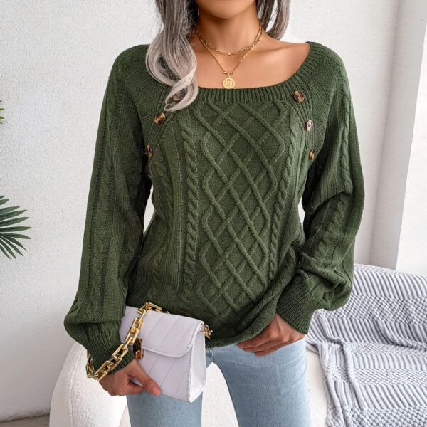 Square Neck Knitted Sweater With Button Design Winter Warm Long Sleeve Tops Women's Clothing - Image 10