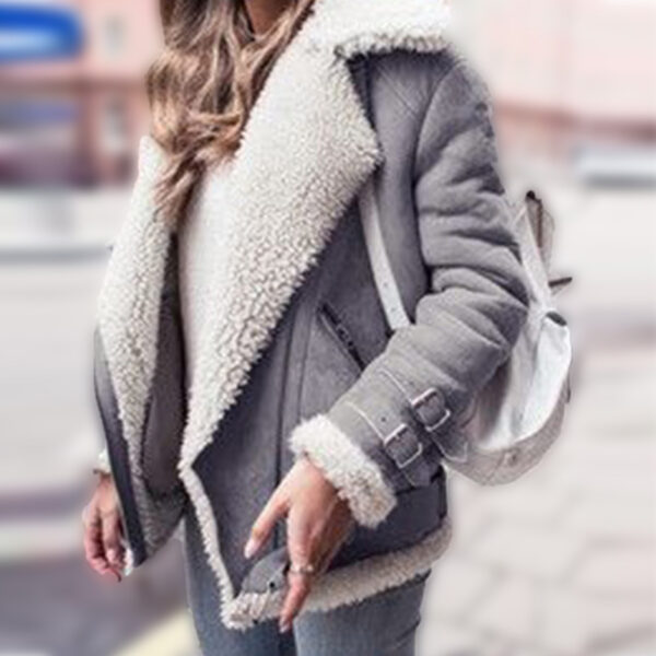 Suede Leather Jacket And Lamb Wool Warm Coat - Image 4