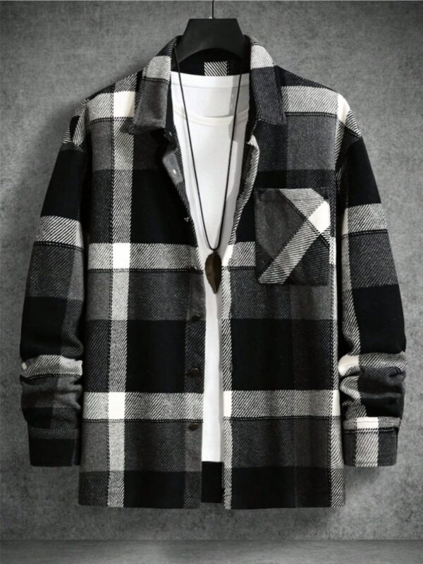 Woolen Lapel Print Long Sleeve Shirt - Image 5