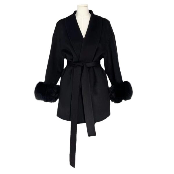Cuff Detachable Fox Fur Elegant Double-sided Cashmere Coat - Image 5