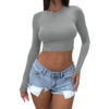 Fitness Running Sports Casual Thread Round Neck Long Sleeve Yoga Wear Top - Image 5