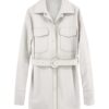 Retro White Shirt Leather Coat Women's Mid-length Cinched Blouse - Image 6