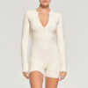 High Waisted Zippered Cardigan Insulation Jumpsuit - Image 5