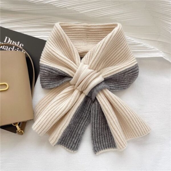 Sweet Color-blocked Knitted Scarf For Women Autumn And Winter Warm Versatile Fashion Scarf For Girls - Image 4