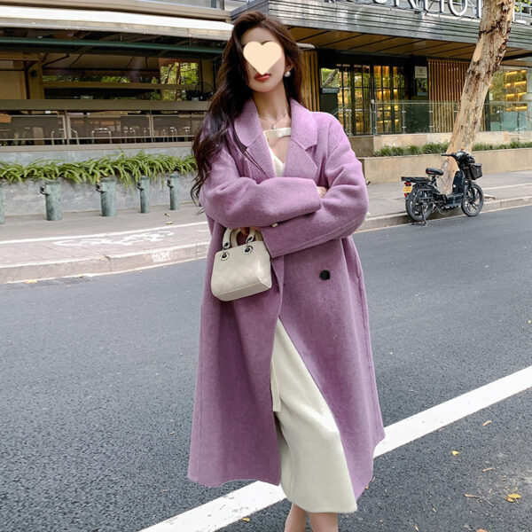 Pink Double-faced Woolen Goods Cashmere Trench Coat Women's Mid-length - Image 7
