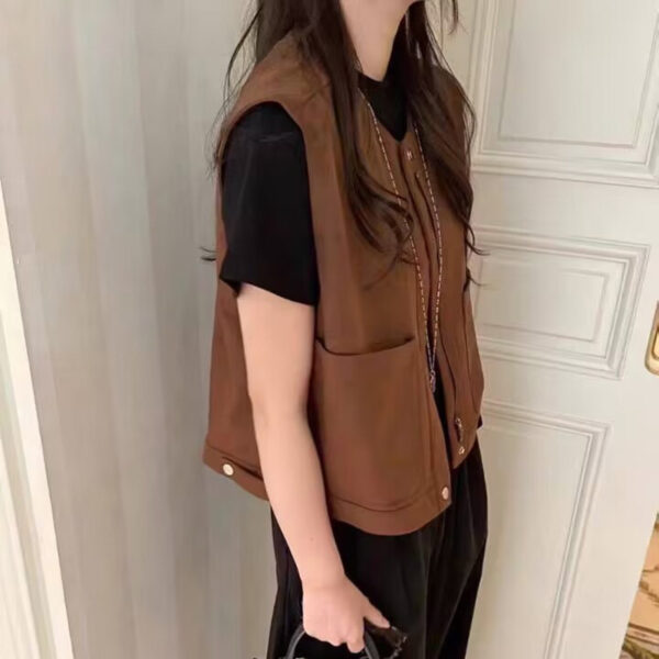 Vintage Deerskin Velvet Short Outer Wear Vest - Image 4