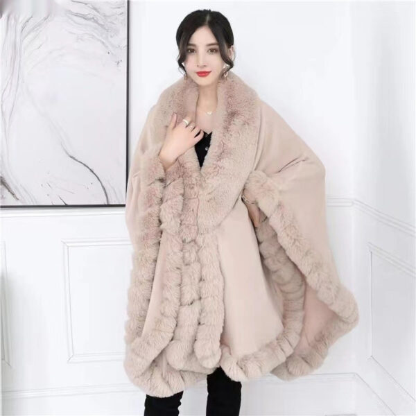Artificial Rex Rabbit Wool Cape Shawl Women's Oversized Knit Woolen Cardigan Baggy Coat - Image 5