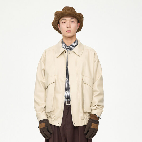 American Retro Street Trend Lapel PU Leather Jacket For Men - Image 3