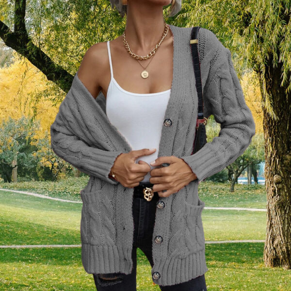 Women's Solid Color Pocket Button Twisted Sweater - Image 9