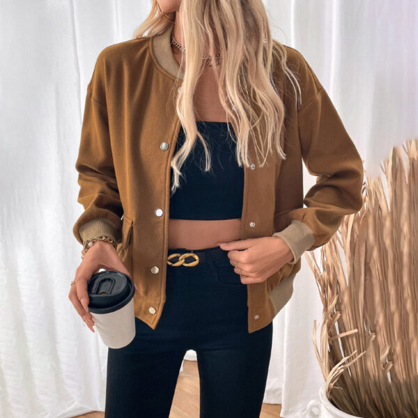 Women's Pocket Single-breasted Half-turtleneck Jacket - Image 3