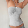 Women's Lace-up Halterneck Pleated Backless Top - Image 3