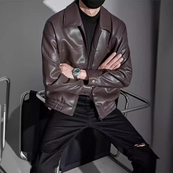 Men's Spring And Autumn New Motorcycle Clothing Leather Coat - Image 5