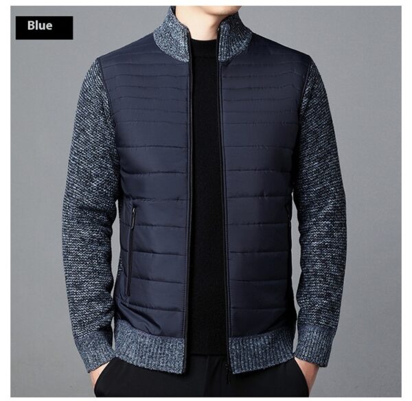 Men's Stand Collar Stitching Velvet Padded Sweater Knitwear Coat - Image 5
