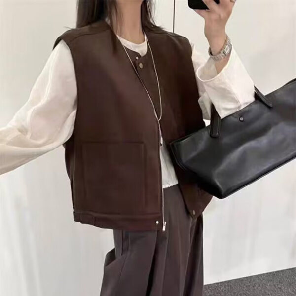 Vintage Deerskin Velvet Short Outer Wear Vest - Image 2