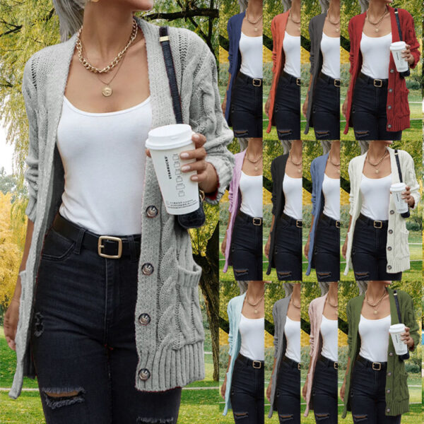 Women's Solid Color Pocket Button Twisted Sweater