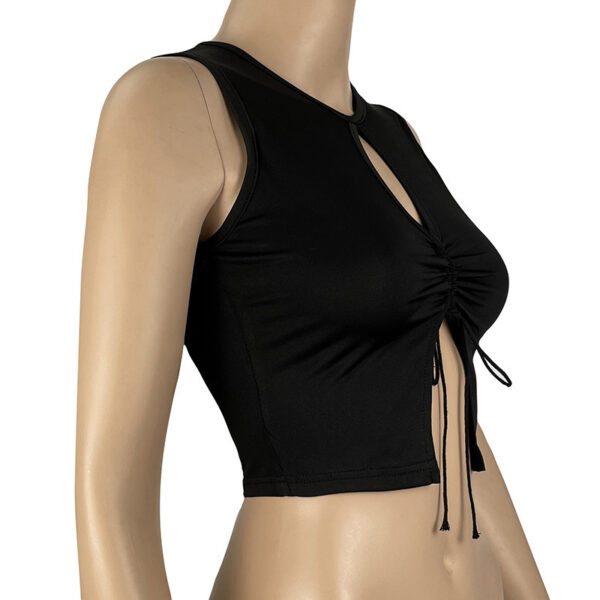 Split Neckline Drawstring Folding Slimming Tight Knit Top - Image 2