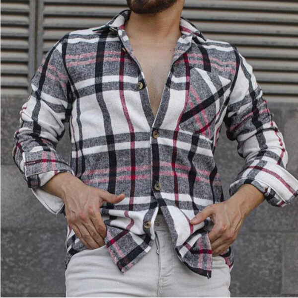 Woolen Lapel Print Long Sleeve Shirt - Image 4
