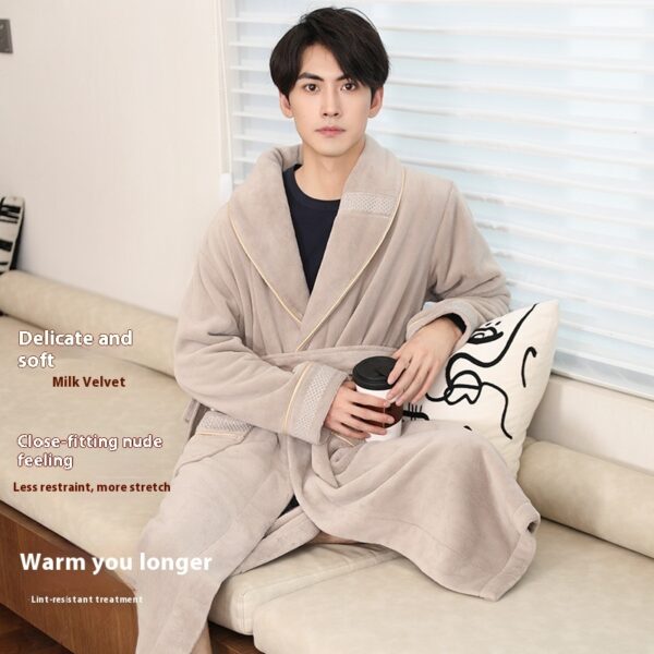Winter Fleece Lining Plus Size Milk Fiber Homewear Mid-length Men's Pajamas - Image 3