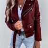 Jacket Top PU Leather Coat Short Zipper - Image 4