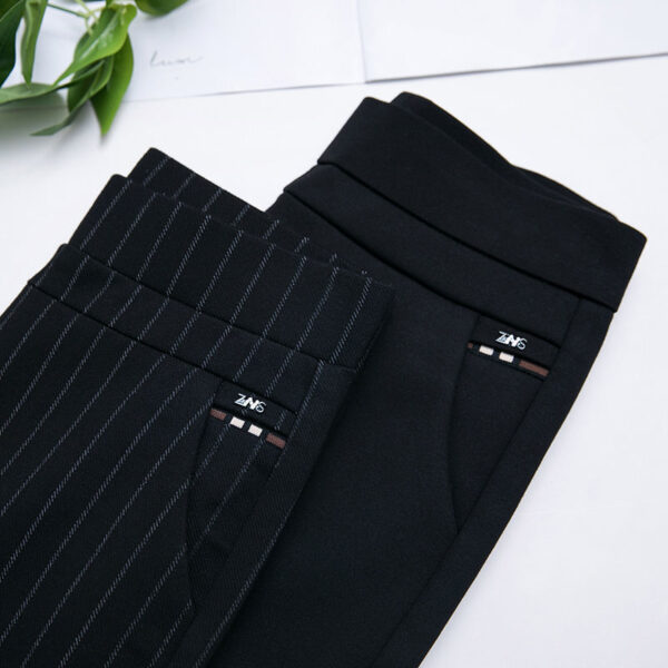 Elastic High Waist Spring Leisure Elastic StripeStraight-leg Pants - Image 9