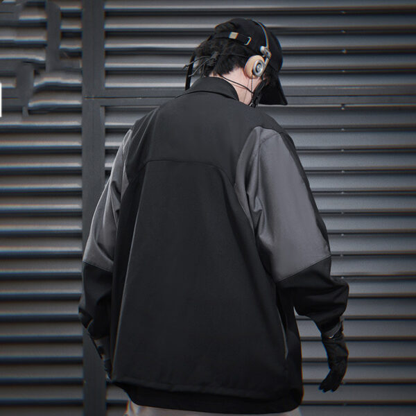 Irregular Splicing Coat Men's Loose Casual Polo Collar Long-sleeved Jacket - Image 3