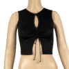 Split Neckline Drawstring Folding Slimming Tight Knit Top - Image 3