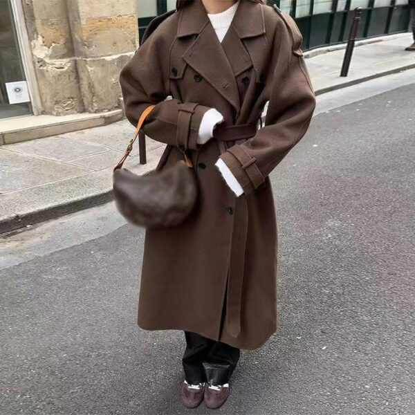 Loose Double Buckle Lapel Long Overcoat Outerwear - Image 2