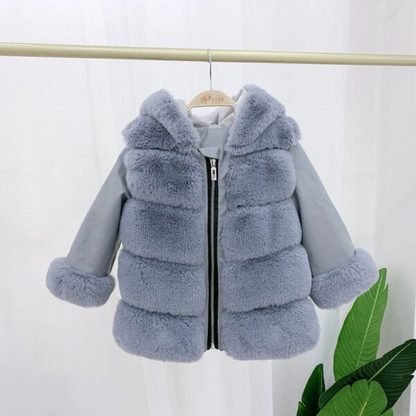 Children's Cotton Coat Rex Rabbit Hooded Faux Fur Coat - Image 2