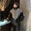 Black And White Plaid Stitching Leather Jacket PU - Image 5
